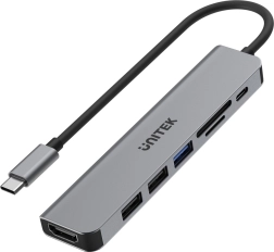 Hub usb-c 7 în 1 din aluminiu cu pd 100 w, 5 gbps și hdmi 4k