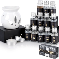 Set cadou de aromaterapie cu lampă aromatică din ceramică și 12 uleiuri parfumate