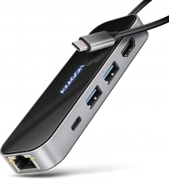 Hub USB-C multiplu 6‑în‑1 cu HDMI 4K/60 Hz, GLAN și PD 100 W