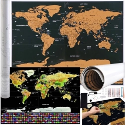 Hartă mondială răzuibilă cu steaguri și accesorii