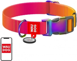 Zgarda din nailon cu cod QR pentru câini Waudog cu trecere de culori, portocaliu, mărime XL