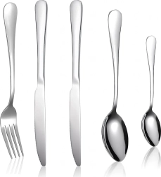 Set de tacâmuri din oțel inoxidabil, argintiu, 5 piese pentru camping și grătar