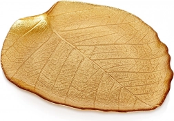 Farfurie din sticlă aurie în formă de frunză 27,5 × 24 cm