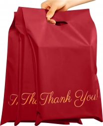 Plicuri curierat roșii din folie cu mâner 310 × 420 + 70 mm, 50 buc, inscripție Thank You