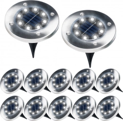 Lămpi solare LED încastrate pentru grădină din oțel inoxidabil, 12 bucăți, diametru 11,5 cm