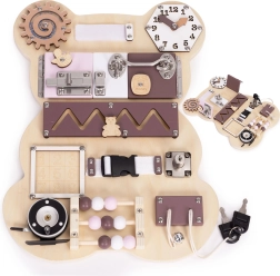 Placă senzorială din lemn tip busy board ursuleț, 12 elemente ECOTOYS