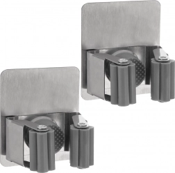 Suporturi adezive din oțel inoxidabil pentru mop și mătură, set 2 buc.