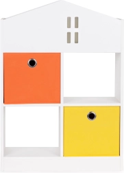 Bibliotecă pentru copii în formă de căsuță cu compartimente și cutii textile ECOTOYS