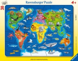 Puzzle Ravensburger harta mondială a animalelor