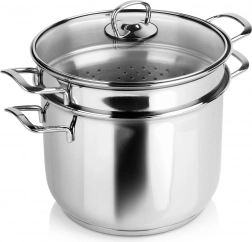 Oală pentru paste din inox cu capac de sticlă ANETT 6 l, set 3 piese