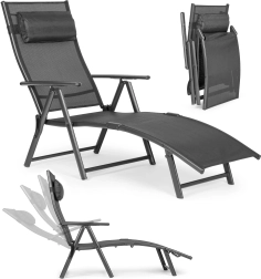 Șezlong de grădină pliabil cu spătar reglabil, gri, MultiGarden