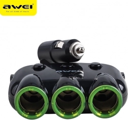Awei C-3S splitter pentru brichetă auto cu 3 prize și 2 USB
