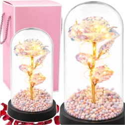 Trandafir etern cristalin în cupolă de sticlă cu iluminare LED 21,5 × 11 cm
