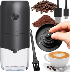 Râșniță de cafea electrică de călătorie cu granulație reglabilă și USB‑C