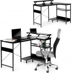 Birou de colț pentru computer cu 3 rafturi negre