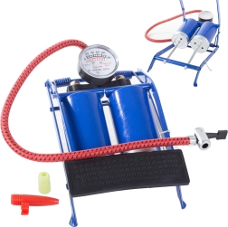 Pompă de picior auto cu piston dublu și adaptoare pentru biciclete