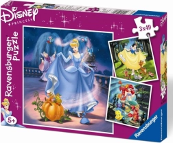 Puzzle Ravensburger Disney prințese Albă ca Zăpada, Cenușăreasa și Ariel 3×49 piese