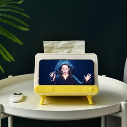 Cutie pentru șervețele cu suport de telefon, TV retro – galben