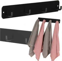 Cuier de perete pentru baie cu 4 cârlige, metal negru
