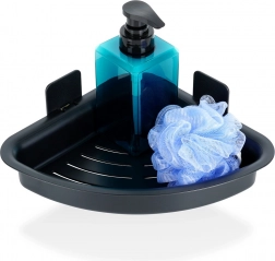 Etajeră de duș pentru colț, neagră, autoadezivă 28 × 22 × 8 cm