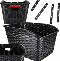 Coș spate pentru bicicletă cu aspect de ratan, pentru portbagaj, cu reflector