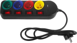Prelungitor cu protecție la supratensiune MACLEAN, 4 prize cu întrerupătoare și USB-A/USB-C, 1,5 m