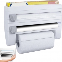 Organizator de bucătărie montat pe perete 4 în 1 pentru folii și prosoape de hârtie, cu poliță