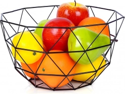 Coș metalic pentru fructe cu cârlig detașabil, negru