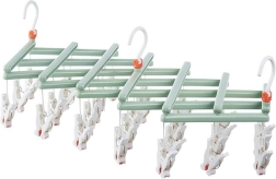 Umeraș pliabil pentru rufe cu cleme, 29 clipsuri, verde