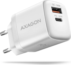 Încărcător de rețea AXAGON 30W PD & QC cu USB‑C și USB‑A alb