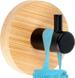 Agățător de perete autoadezivă din bambus cu metal negru 5 × 3,5 cm