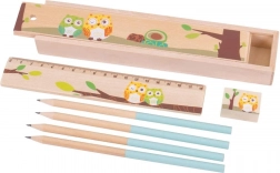 Penar din lemn cu bufnițe Bigjigs Toys – albastru