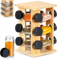 Suport rotativ din bambus pentru condimente cu borcane de sticlă, set 13 piese