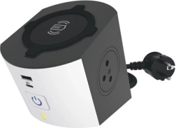 Cub prelungitor multifuncțional cu încărcare wireless Qi și USB A/C, 2 prize, cablu 2 m