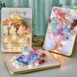Set creativ string art cu lumină LED 21 × 30 cm – geantă cu flori