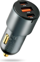 Încărcător auto 60 W cu USB‑C PD și USB QC3.0 (1× USB, 2× USB‑C) negru