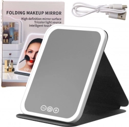 Oglindă LED pliabilă cu husă și suport, 3 moduri de iluminare, reglare lină a luminozității, 23 cm