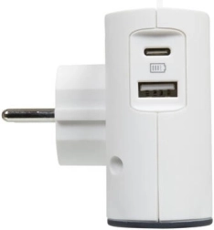 Adaptor 2x 2P + USB AC alb/negru