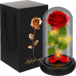 Ruhhy trandafir veșnic în sticlă cu iluminare LED în cutie cadou XL - 1 bucată