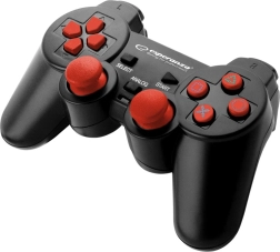 gamepad cu fir pentru PS3 și PC cu vibrații – negru‑roșu