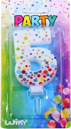 Lumânare de petrecere cifra 5 cu buline