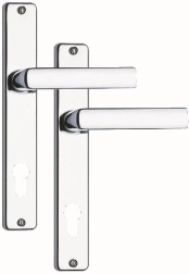 Mâner de ușă cu plăcuță 90 mm pentru cilindru, crom satinat/inox
