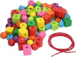 Maximărgele din lemn colorate cu șnur de înșirat 92 buc