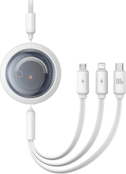 Cablu retractabil de încărcare 3 în 1 BASEUS Free2Draw 100W, 1,1 m, alb