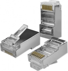 Conector RJ45 CAT5e FTP trecător, contacte placate cu aur, 100 de bucăți