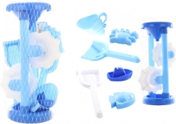Moară albastră pentru nisip și apă pentru copii, cu forme de nisip