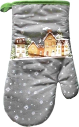 Mănușă de bucătărie de Crăciun cu motiv de căsuțe înzăpezite 18 × 30 cm