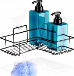 Etajeră de colț pentru baie cu fixare prin aspirație din metal negru VILDE