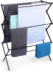 Uscător de rufe pliabil din metal, negru, telescopic 44,5–75 × 37,5 × 105 cm