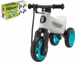 Tricicletă de împins Funny Wheels Rider SuperSport 2‑în‑1 cu chingă – Alb‑turcoaz